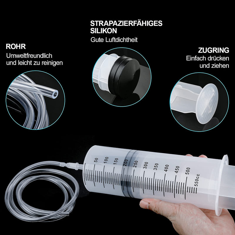 150/250/350/550ml syringe with plastic tubes Reusable plastic syringe for oil or glue applicators, experiments, pet feeding, industrial（550ml） 550ml