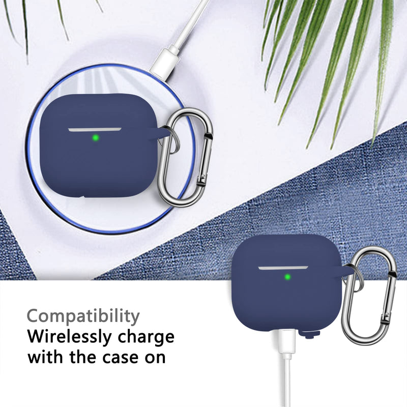 R-fun AirPods 3 Case Cover, Silicone Protective Accessories Skin with Keychain Compatible with Apple AirPod 3rd Generation 2021 for Women Men Girls Boys,Front LED Visible-Midnight Blue A-Midnight blue