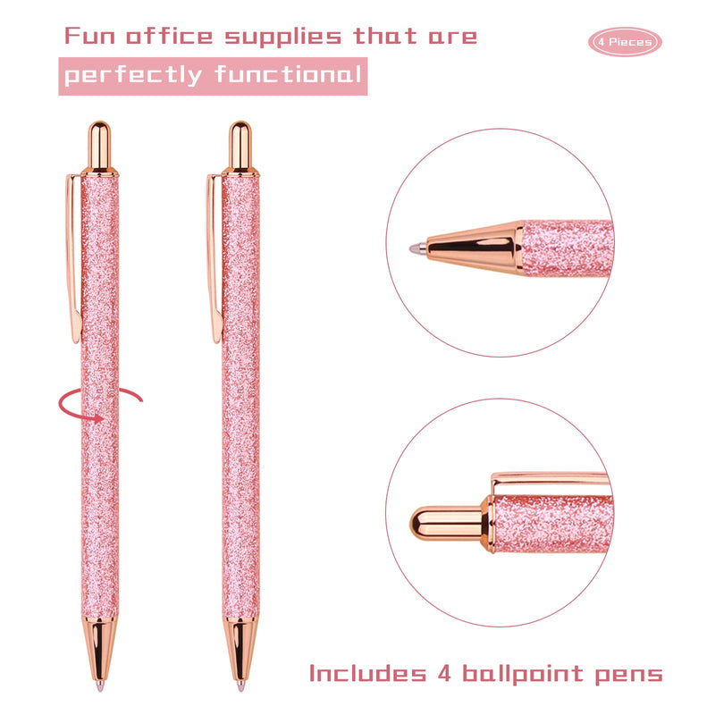 WY WENYUAN 4Pcs Ballpoint Pens, Comfortable Writing Pens, Metal Retractable Pretty Journaling Pens, Black Ink Medium Point 1.0 mm Gift Pens, Cute Pens Office Supplies for Women&Men 4 pcs sparkly 1.0mm black