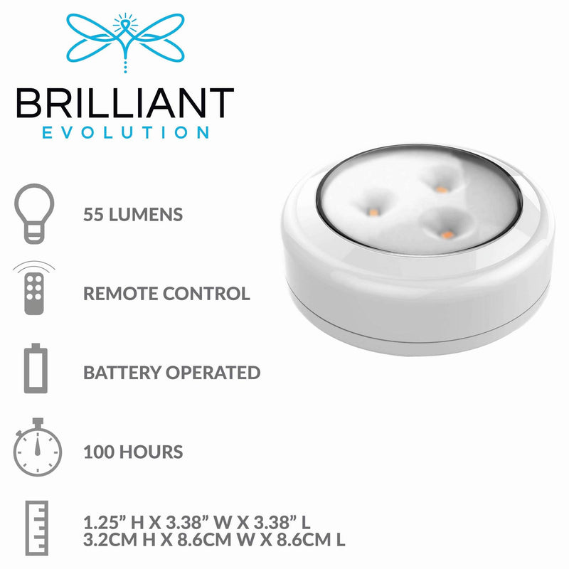 Brilliant Evolution LED Puck Light 2 Pack with Remote | Wireless LED Under Cabinet Lighting | Under Counter Lights for Kitchen | Battery Operated Lights | Under Cabinet Light | Battery Powered Lights