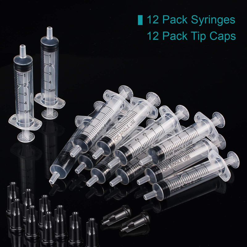 12 Pack - 5ml Plastic Syringes Separate Sterile Packaging Small Syringe Without Needle for Plant Hydroponic Liquid Measurement Pets Feeding Tools (12Pcs 5ML/CC)