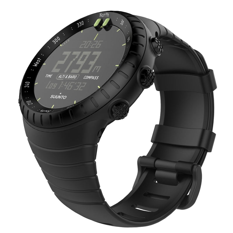 MoKo Watch Band Compatible with Suunto Core, Classic Replacement Soft Wrist Band Strap with Metal Clasp for Suunto Core Smart Watch, Fits 5.51"-9.06" (140mm-230mm) Wrist, All Black