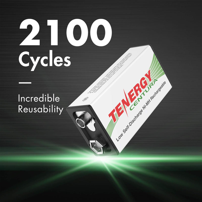 Tenergy 9V NIMH Rechargeable Batteries, 200mAh Low Self-Discharge Square Battery for Smoke Alarm/Detector, 4 Pack 4 Pcs