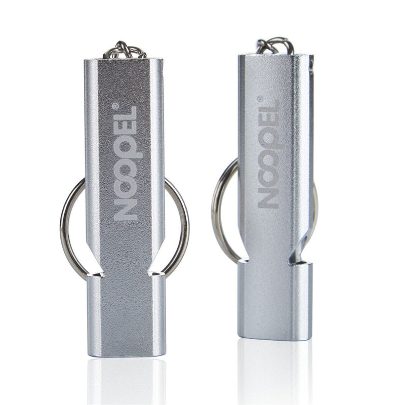 Noopel Emergency Whistles Lifeguard Safety Whistle with Lanyard and Keychain for Outdoor Camping Hiking Boating Hunting Fishing Kayak Kids Rescue Signaling Loud Survival Whistle 2 Pack Silver