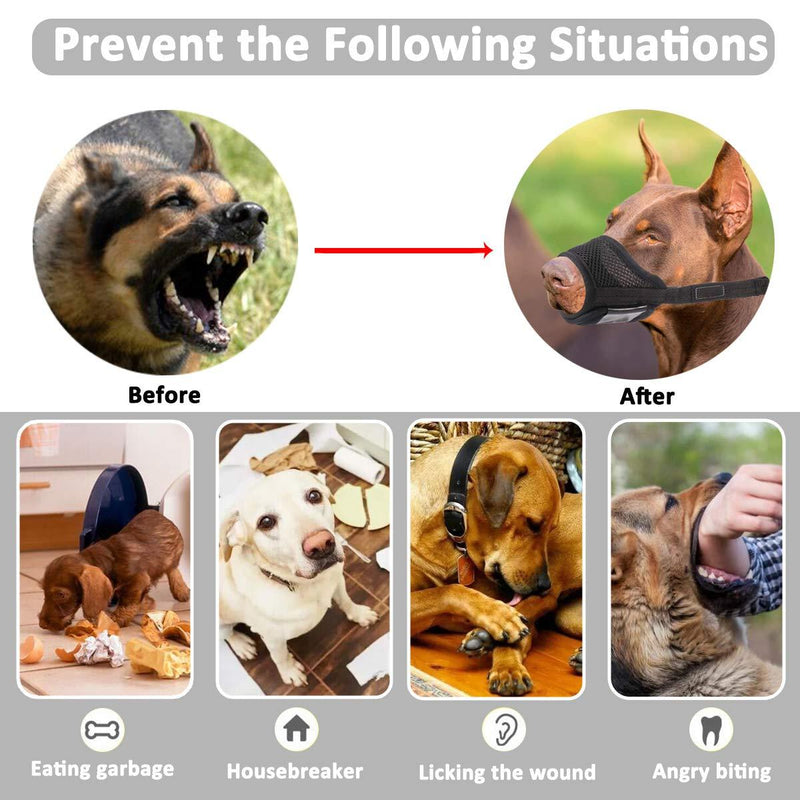 LUCKYPAW Dog Muzzle Anti Biting Barking and Chewing, with Comfortable Mesh Soft Fabric and Adjustable Strap, Suitable for Small, Medium and Large Dogs XS Black