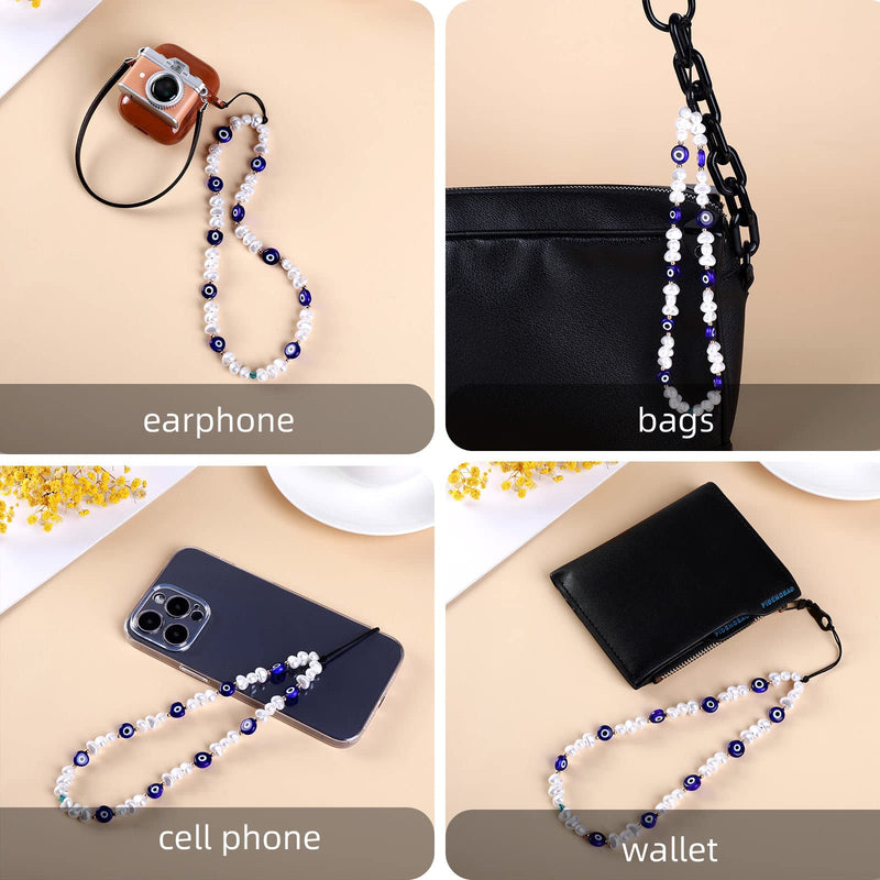 TIESOME Beaded Phone Charm, Evil Eye Beaded Lanyard Wrist Strap Face Beaded Phone Charm Handmade Phone Chain Strap Keychain for Men Women Girls Cell Phone String Strap (Set A) Set A