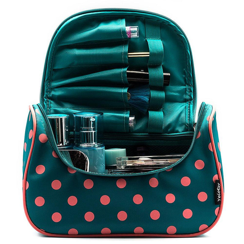 Cute Travel Makeup Bag, Yeiotsy Cute Polka Dots Toiletry Bag with Handle for Girls Cosmetic Organizer for Women (Lake Blue) Lake Blue