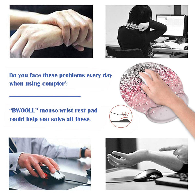 Ergonomic Mouse Pad Wrist Support and Coasters Set, Cute Wrist Rest Pad with Non-Slip PU Base for Home Office Working Studying Easy Typing & Pain Relief, Pink Glitter Quote Bible Verse Proverbs 31:25 Bw-wrist Pad-27