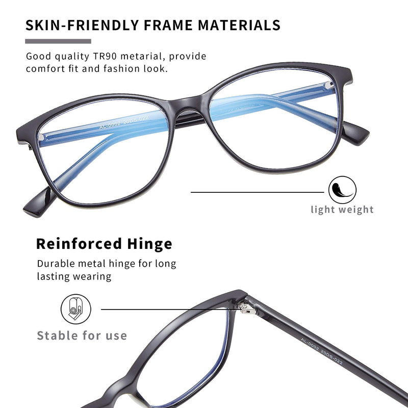 Madison Avenue Blue Light Blocking Glasses Anti Eyestrain UV Glare Blue Light Glasses for Women TV Phone Computer Gaming Eyeglasses (Black) Black