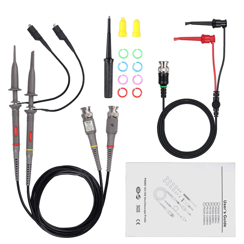 AUTOUTLET P6100 Universal Oscilloscope Probe with Accessories Kit 100MHz Oscilloscope Clip Probes with BNC to Minigrabber Test Lead Kit P6100 Oscilloscope Probe 100MHz