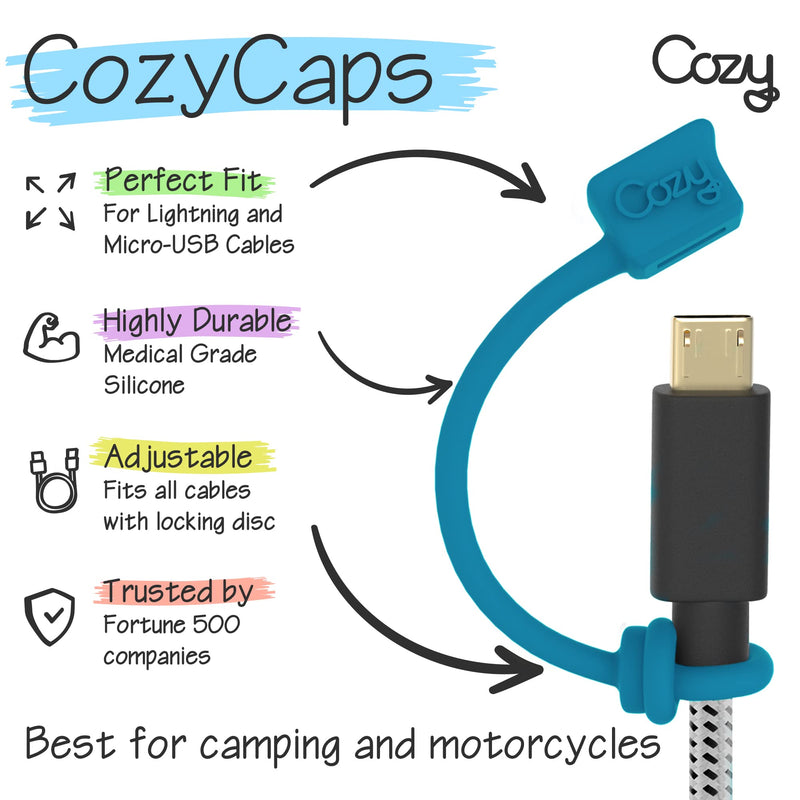 Cozy USB Caps for Micro USB Cable & Apple Charging Cables with Dust Protection, Protects During Travel, Portable, Designed by Cozy (Lightning/Micro USB - Multi Color) Lightning/Micro USB - Multi Color