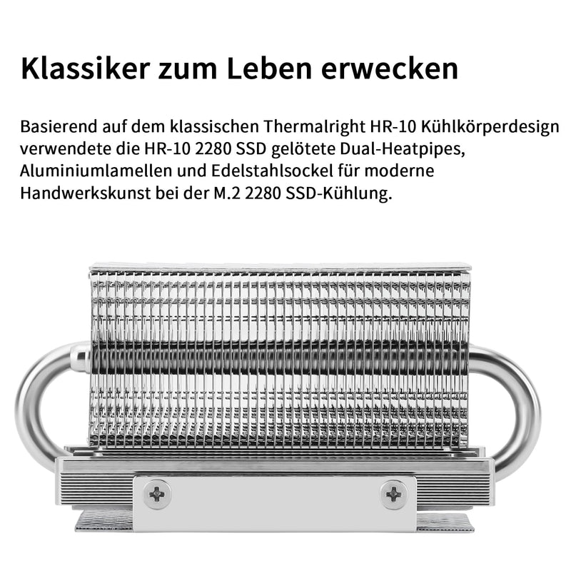 Thermalright HR10 2280 SSD Cooler, 2280 SSD Heatsink, Double-Sided Heatsink, 2 Copper Heatpipes, Desktop High Performance 2280 SSD Cooler, Thermal Pads Included (HR10 2280)