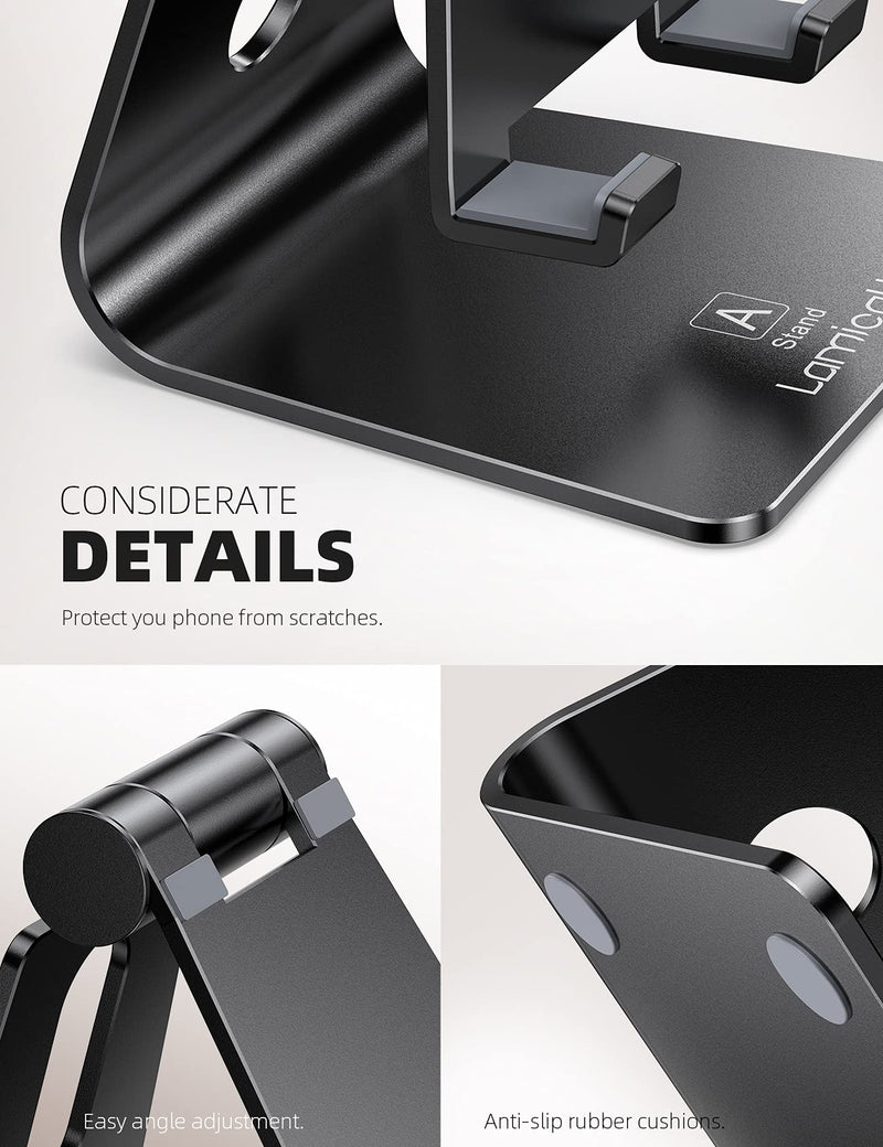 Adjustable Cell Phone Stand, Lamicall Desk Phone Holder, Cradle, Dock, Compatible with All 4-8'' Phones, Office Accessories, All Android Smartphone - Black