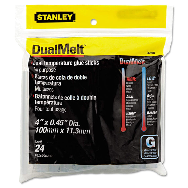 Stanley Dual Temperature Glue Sticks, 4 inch Long, Clear, 24/Pack