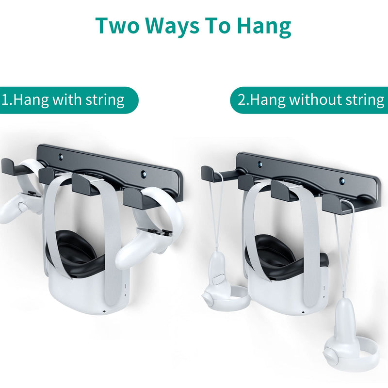 HomeMount VR Wall Mount Storage Stand Hook-for Meta/Oculus Quest 2/Quest/ Rift/ Rift S/ Valve Index/ HTC Vive/ HP Reverb G2/ Playstation VR Headsets, Gaming Controller Hanger Space Saving（Black） Black
