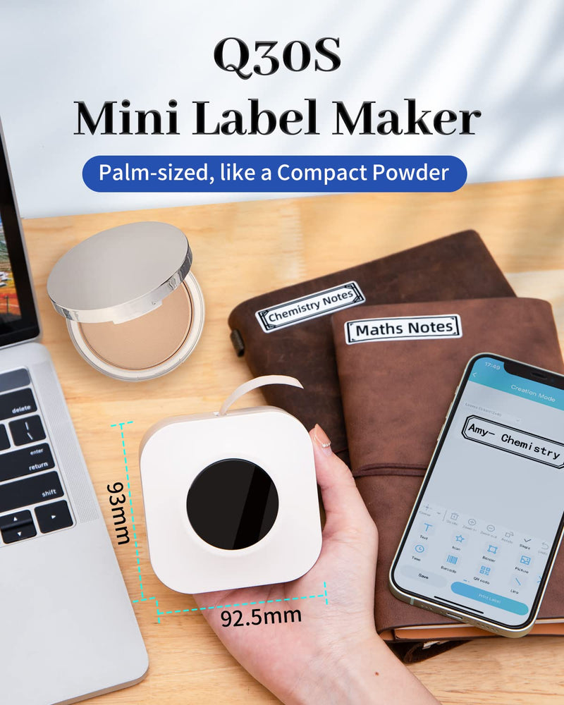 Label Makers-Phomemo Q30S Mini Label Maker Machine Bluetooth Portable Label Printer Wireless, Handheld Labeler, Easy-to-use for Labelling,Compatible with iOS&Android, White