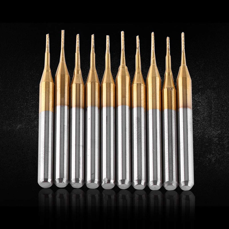 10pcs 3.175mm Shank Titanium Coating Tungsten Carbide End Mill Engraving Drill Bit for Corn Tip Board CNC SMT Rotary Milling Cutter 0.6mm Diameter