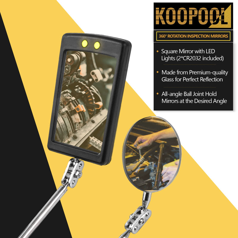 Magnetic Pickup Tool 5 PCS Cool Gadget Telescopic Magnet Stick 1lb/5lb Flexible LED Flashlight 360 Degree Swivel Adjustable Round/Square Inspection Mirrors Gifts for Dad, Husband, Handy Men Black
