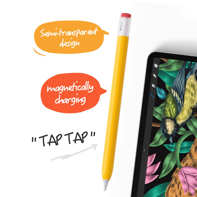 ELETIUO Silicone Case for Apple Pencil 2nd Generaion Cover,Protective Holder Grip Sleeve with Cap Accessories Compatible for iPad Pro 11 12.9 inch,Yellow Yellow
