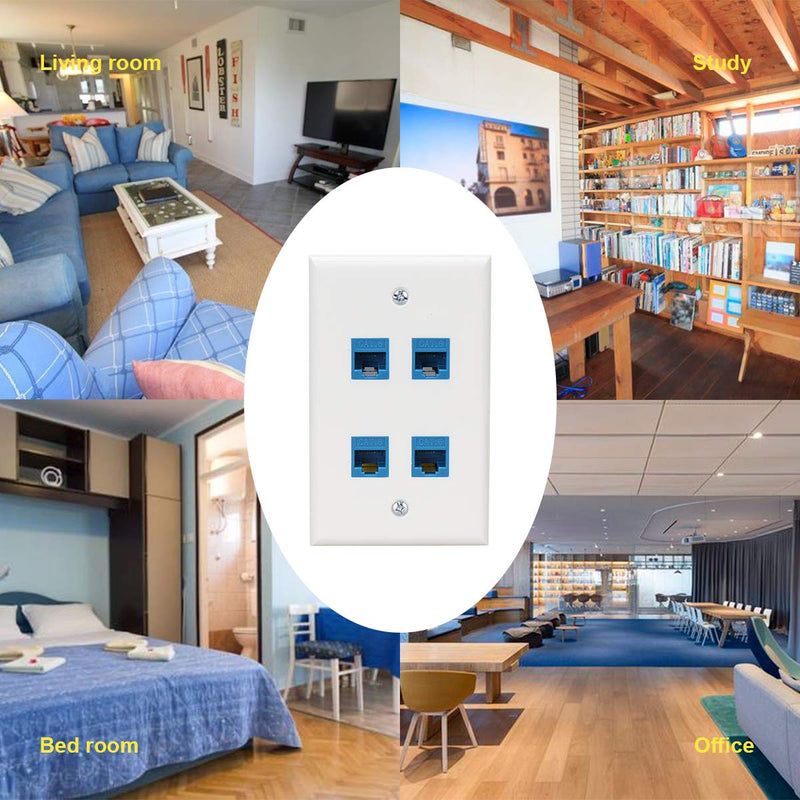 Ethernet Wall Plate 4 Port,Cat 6 Wall Plate Female-Female Compatible with Cat7/6/6e/5/5e Ethernet Devices -Blue Cat6-4port