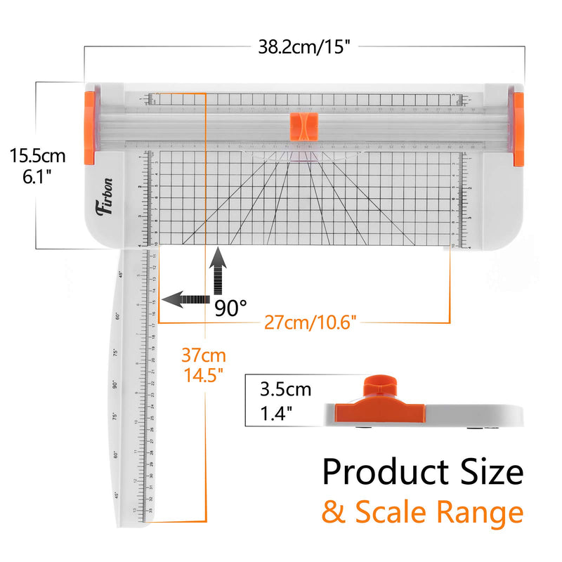 Firbon A4 Paper Cutter 12 Inch Titanium Paper Trimmer Scrapbooking Tool with Side Ruler for Craft Paper, Coupon, Label, Cardstock (White) White