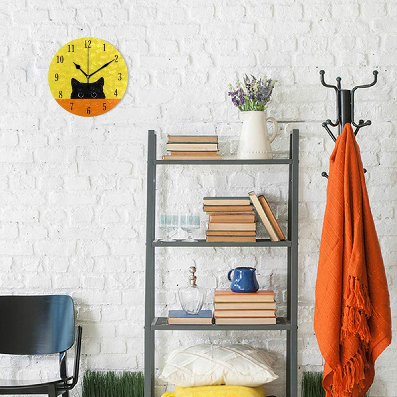 senya Cat Pattern Silent Round Wall Clock Decorative, Battery Operated Easy to Read for Indoor Living Room Bedroom Pattern 2