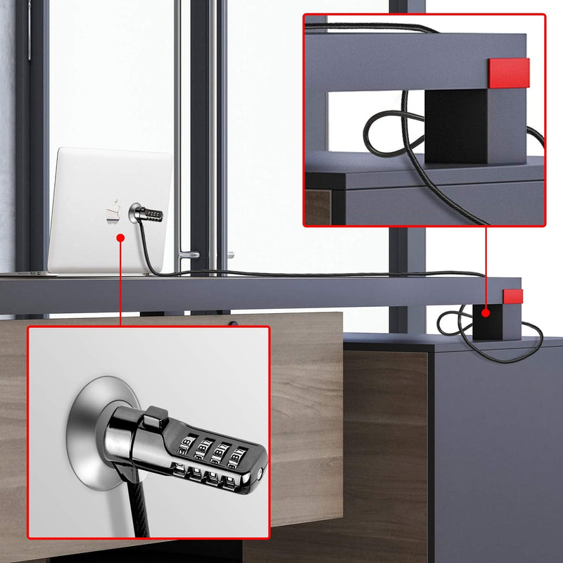 Computer Laptop Cable Lock,Slot Plate 6.23ft Cable,Security Computer Combination Lock, 4 Digital Password Protection Cable, Anti Theft Lock and Notebook Other Device