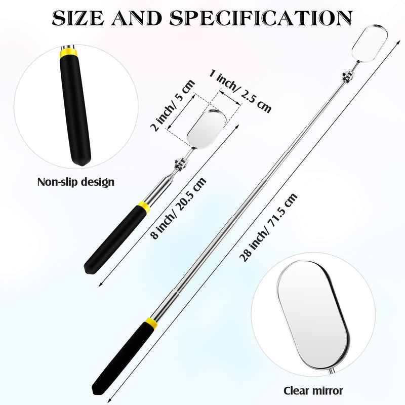 2 Pieces Telescoping Inspection Mirror Eyelash Inspection Mirror Adjustable Extension Mirror Detachable Stainless Steel Mirrors for Observing Small Details Beauty Tools Extends up to 28 Inch