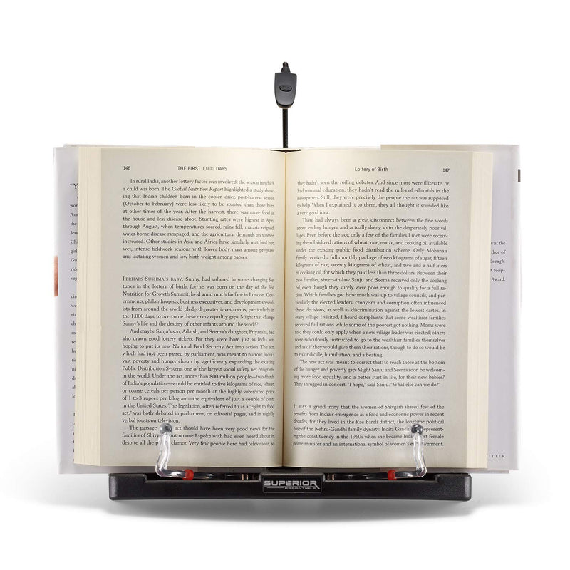 Superior Essentials Portable Book/Document Stand/Holder with Attachable and Removable Booklight