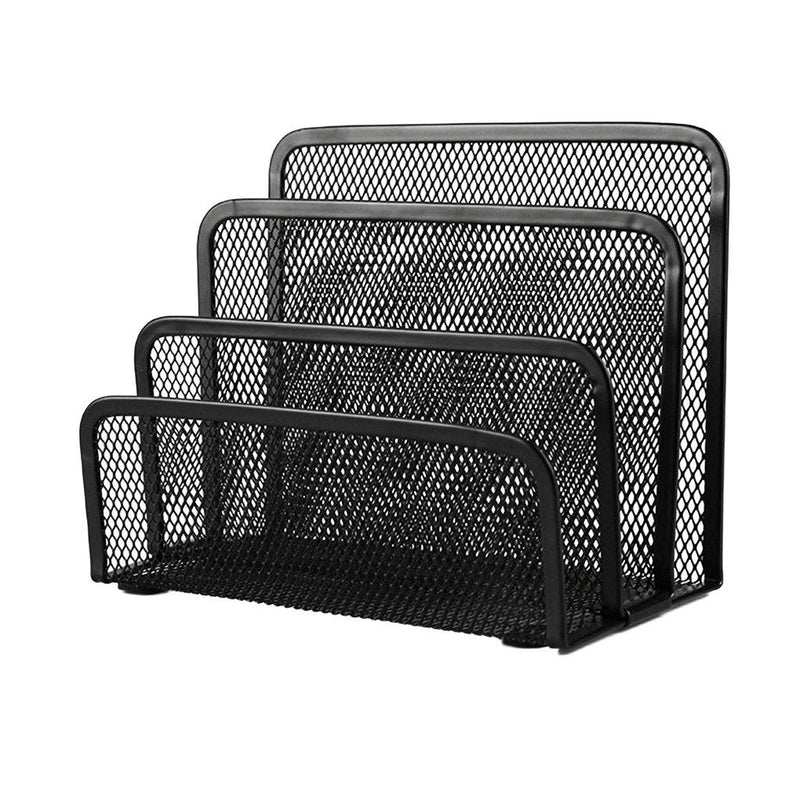 3-Slot Metal Mesh File Rack Desktop Collection Heavy Duty Stacking Sorter Paper Magazine Mail Bill Document Book Organizer Holder Decor for Office Home School, Black 3 Slots File Holder
