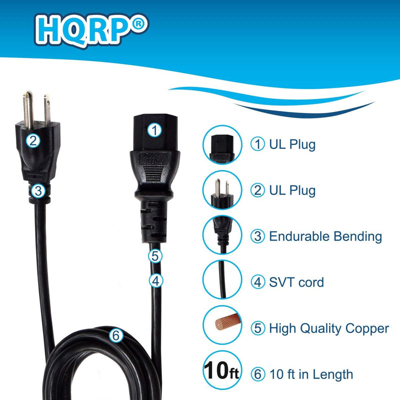HQRP 10ft AC Power Cord Compatible with Sony Bravia KDL-46Z4100 KDL-40V4100 KDL-40V4150 KDL-40V5100 KDL-40VE5 KDL-40Z4100 HDTV TV LCD LED Plasma Mains Cable