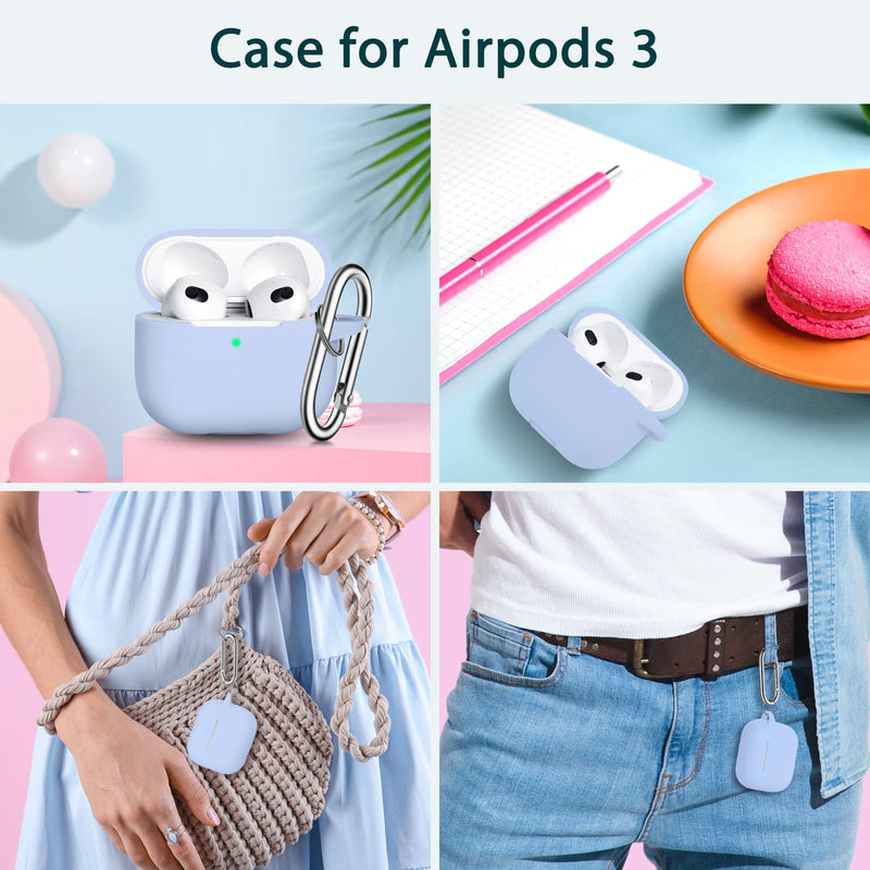 MHYALUDO AirPods 3 Case Cover, Soft Silicone Protective Case Skin for Airpods 3rd Generation 2021 Charging Case with Keychainï¼ŒFront LED Visible-Sky Blue B1-Sky blue