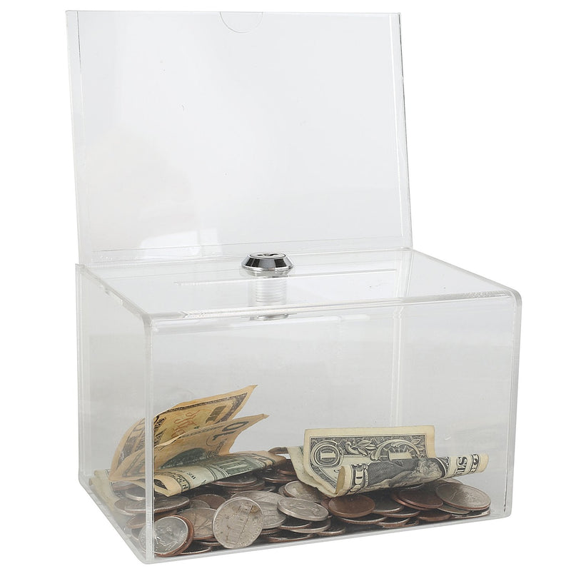 My Charity Boxes Inc. MCB - Clear Acrylic Donation Collection Box with Lock - Small - with 4-6 Display