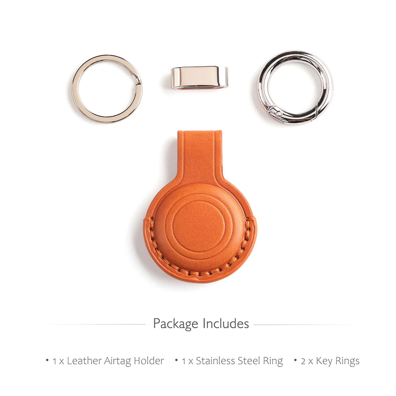 LQU for Apple Airtag Holder Keychain with Real Leather Protection, Secure Air Tag Holder Keychain with Metal Ring Lock, Durable Airtag Case Cover Key Ring Accessories - Brown V2.0 [1 Pack] Brown V2.0