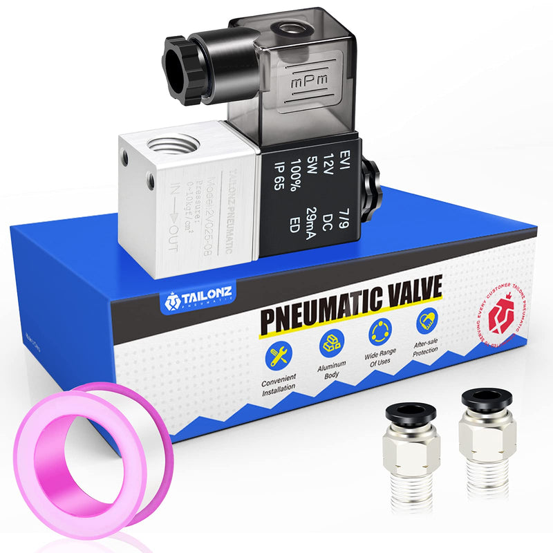 Tailonz Pneumaitc 1/4 inch NPT 12V/24V/110V/220V Way Normally Closed Electric Solenoid Air Valve 2V025-08 1/4"NPT DC12V