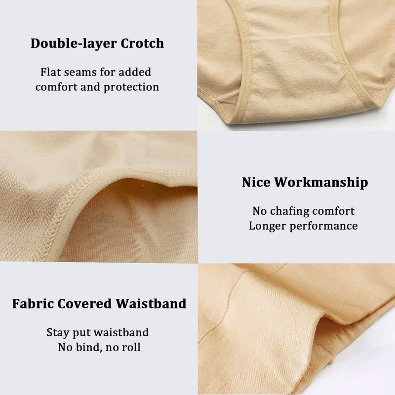wirarpa Women's High Waisted Cotton Underwear Ladies Soft Full Briefs Panties Multipack X-Small Black Beige-4 Pack
