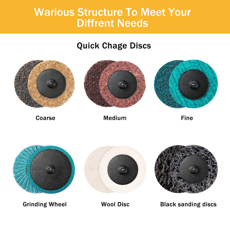 VIGRUE 80Pcs Sanding Discs Set, 2 Inches Quick Change Discs with 1/4 inch Holder, Surface Conditioning Discs for Die Grinder Surface Prep Grind Polish Burr Rust Paint Removal with Container