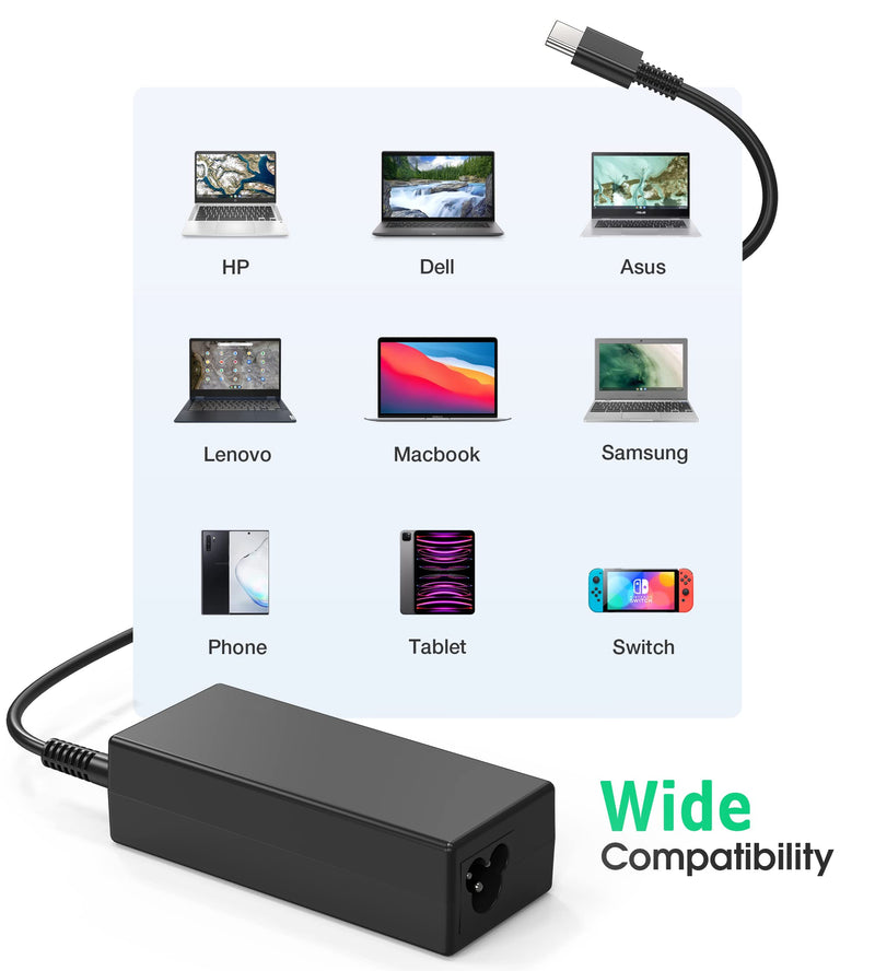 45W USB C Chromebook Charger Replacement for HP Chromebook 14 14A G5 11 11A G6 EE G7 G8 R13 X360 14-ca051wm ca052wm ca091wm ca061dx 11-ae051wm ae001tu ae027nr 12-c012dx Laptop Power Supply Cord