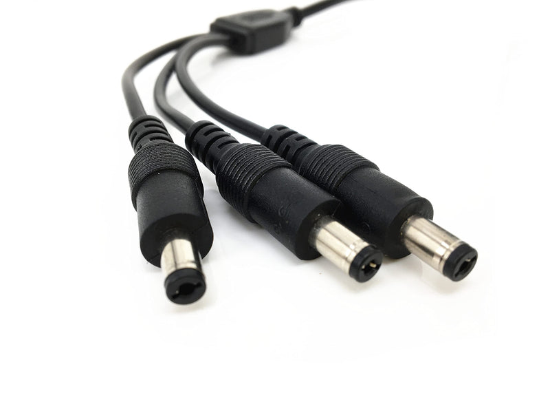 2 Pack Black 1 Female to 3 Male 5.5mm X 2.1mm CCTV DC Power Supply Splitter Cable