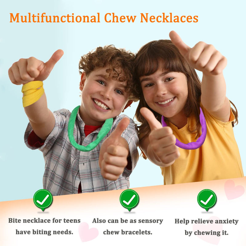 Chew Necklaces for Sensory Kids Boys Girls, Fabric Necklace for Toddler Chewing Alternative Oral Biting Toys, Terry Cloth Absorbent Chewy Toy Autism for ADHD SPD Fidgeting Necklace 6 Pack