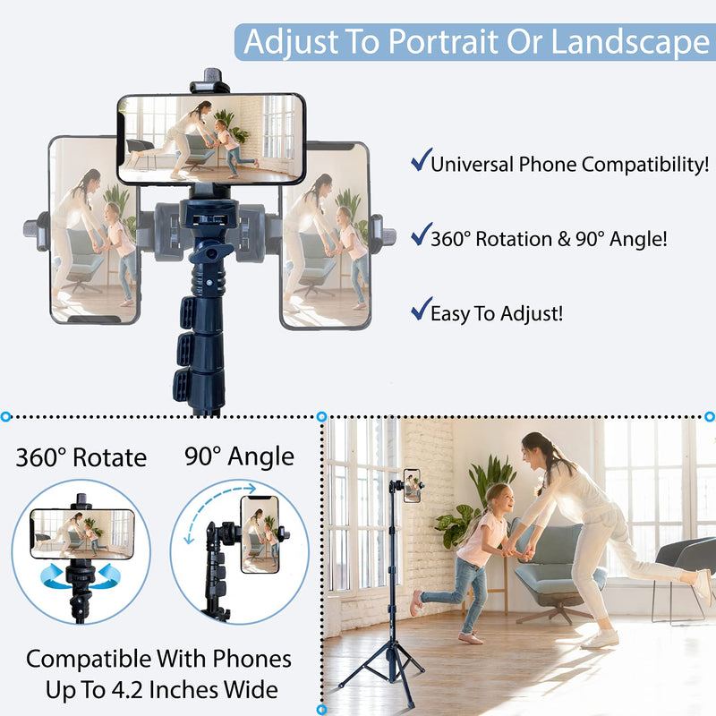 Fugetek 51" Professional Selfie Stick & Tripod, Phone Holder, Extendable, Bluetooth Remote, Portable All in One, Heavy Duty Aluminum, Compatible with iPhone & Android Devices, Non Skid Feet, Black