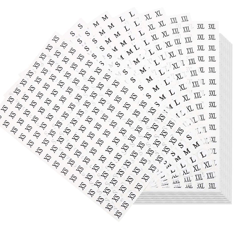 DERAYEE 4200 Pcs Clothing Size Round Stickers, 1/2” Labels Sticker White Adhesive Apparel Circle Size Labels 7 Sizes (XS/S/M/L/XL/XXL/XXXL) Size Stickers