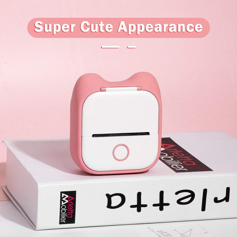 Memoking T02 Protective Case-Cat Ears Shape Soft Silicone BPA-Free Cute Design Printer Cover, Compatible with T02 Mini Bluetooth Wireless Portable Mobile Pocket Printer, Pink Cat