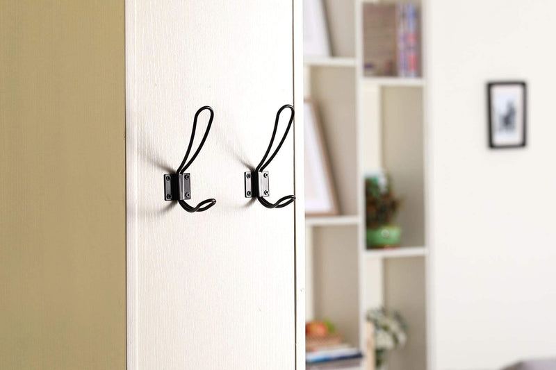 Rustic Entryway Hooks | 10 Pack of Black Wall Mounted Vintage Double Coat Hangers with Large Metal Screws Included