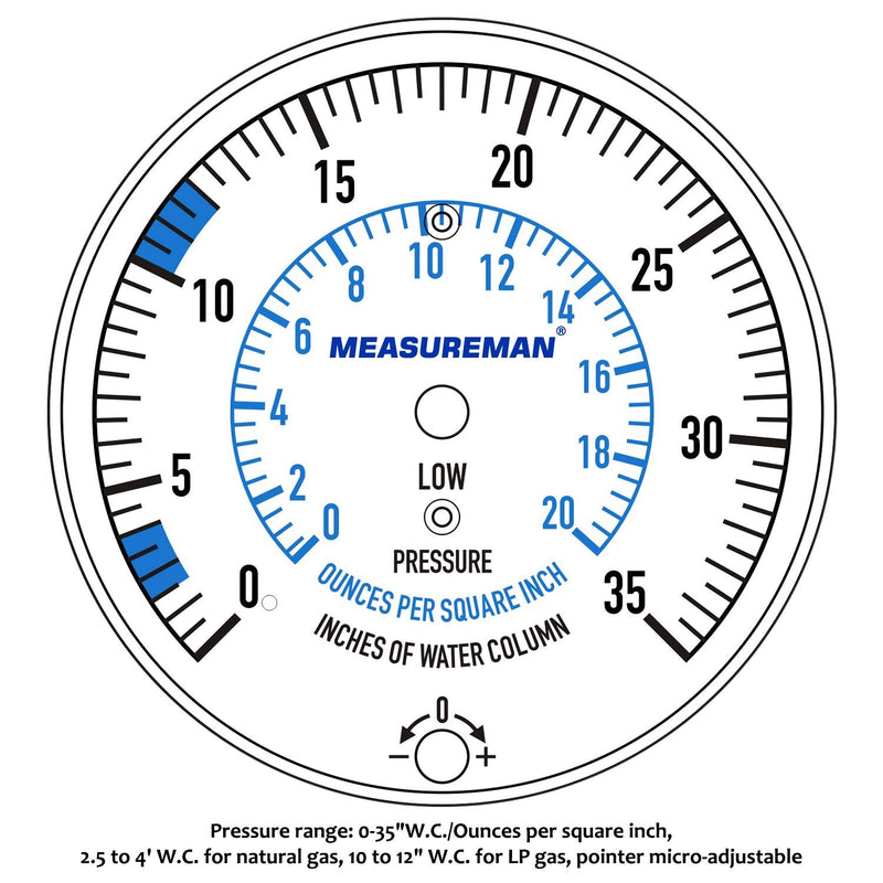 MEASUREMAN Natural Gas or LP Gas Manifold Pressure Test Kit, 0-35 "W.C., 1/4"NPT, 40" Length Hose 0-35inH2O Pressure Test Kit