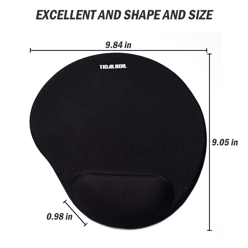 TIDALSOIL Ergonomic Mouse Pad with Gel Wrist Rest Support,Comfortable Computer Mouse Pad for Laptop,Pain Relief Mousepad with Non-Slip PU Base for Office & Home(9.84 x 9.06 inch ) Black