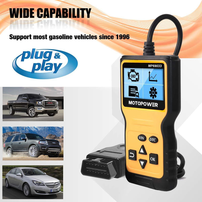 MOTOPOWER MP69033 Car OBD2 Scanner Code Reader Engine Fault Code Reader Scanner CAN Diagnostic Scan Tool for All OBD II Protocol Cars Since 1996