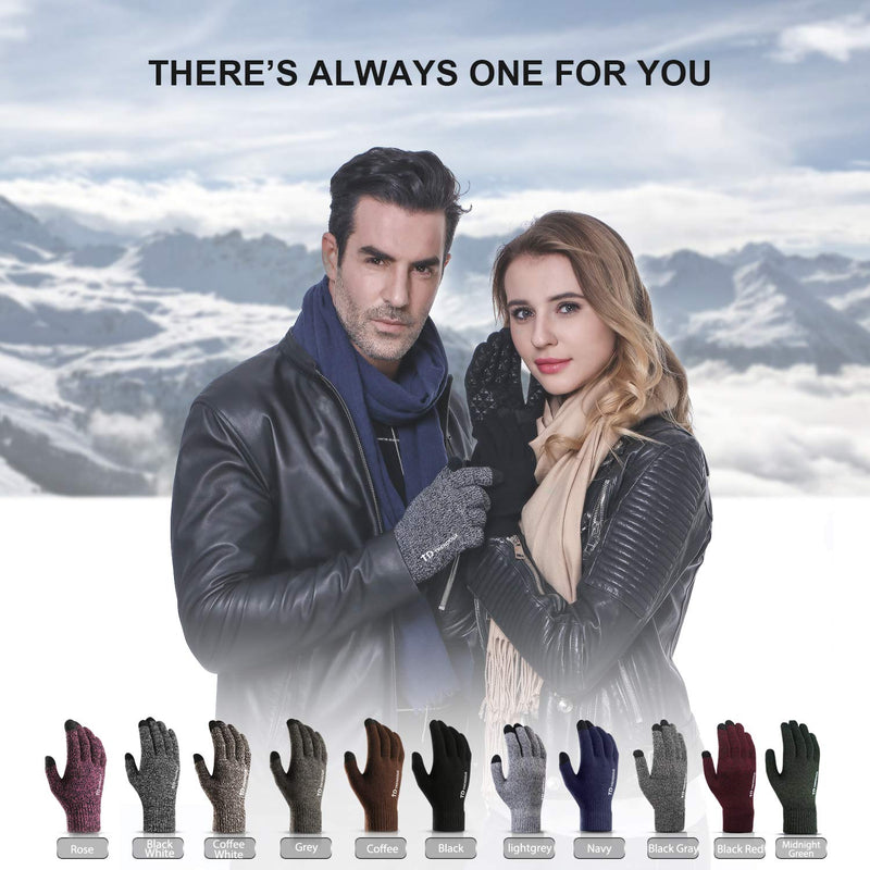 TRENDOUX Winter Gloves for Men and Women - Upgraded Touch Screen Anti-Slip Silicone Gel - Elastic Cuff - Thermal Soft Wool Lining - Knit Stretchy Material Black Medium