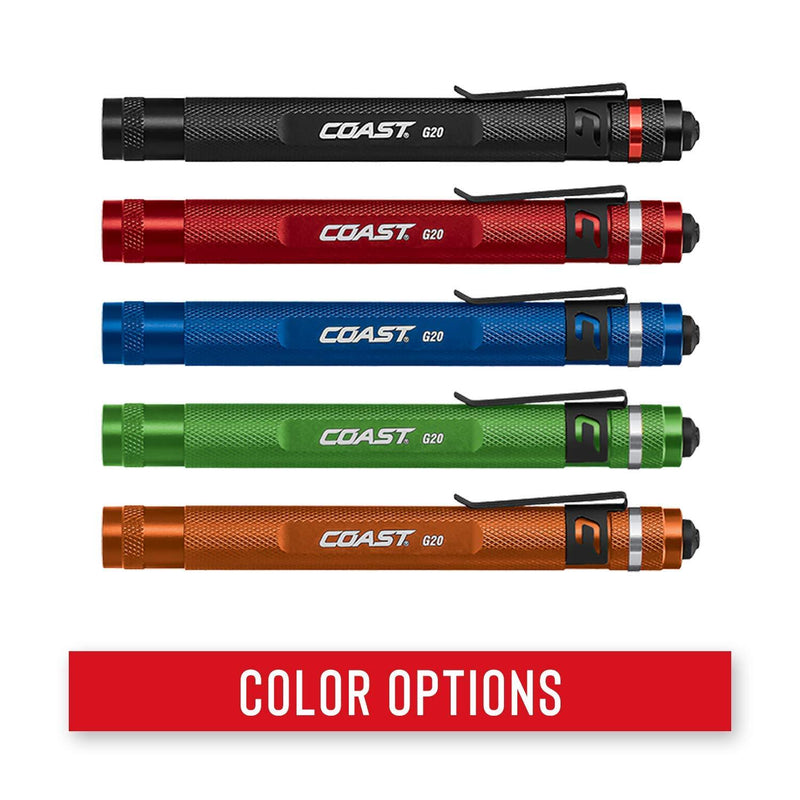 Coast G20 Inspection Beam LED Penlight with Adjustable Pocket Clip and Consistent Edge-To-Edge Brightness, Black, 54 lumens