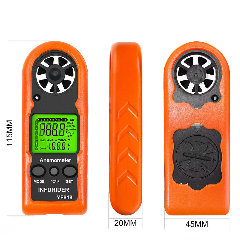 Digital Anemometer Handheld,INFURIDER YF818 Wind Speed Meter Gauge,Accurate Measures Wind Velocity & Temperature with Wind Chill Backlight MAX/AVG,Airflow Meter for Outdoor Activities【2022 Upgraded】 Orange